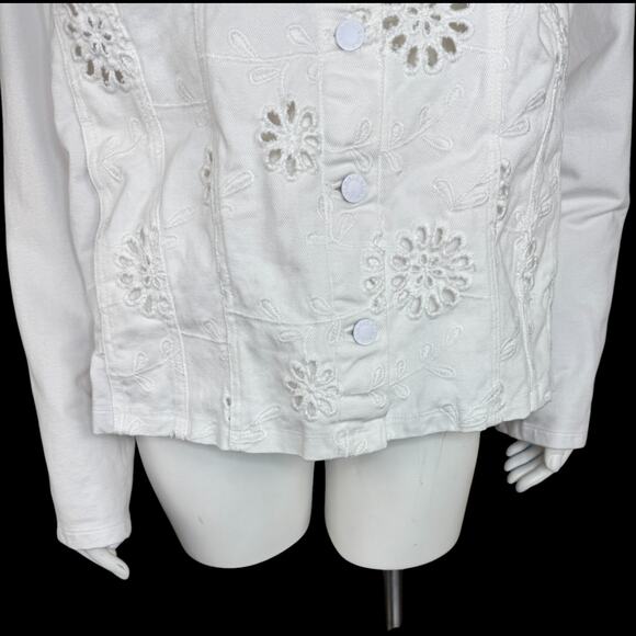 Belle by Kim Gravel Eyelet Jacket with Knit Sleeves and Back White Large - Picture 9 of 14